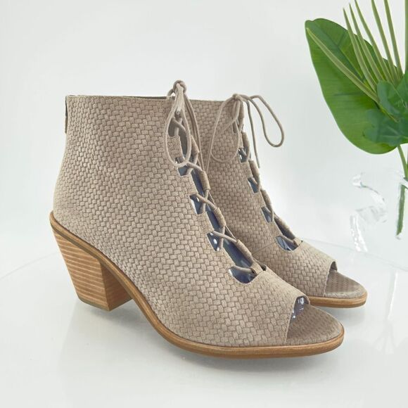Eileen Fisher Womens Slew Sandal Size 10 Lace Up Bootie Tan Suede Open Toe Heel - Picture 2 of 16